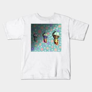 3 dark elves and cats on a green background Kids T-Shirt